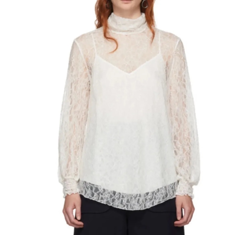 See By Chloe Off-White Lace High Neck Blouse Xsmall